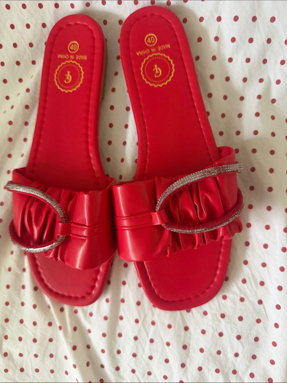 Red Women's Slide Sandals with Decorative Buckle